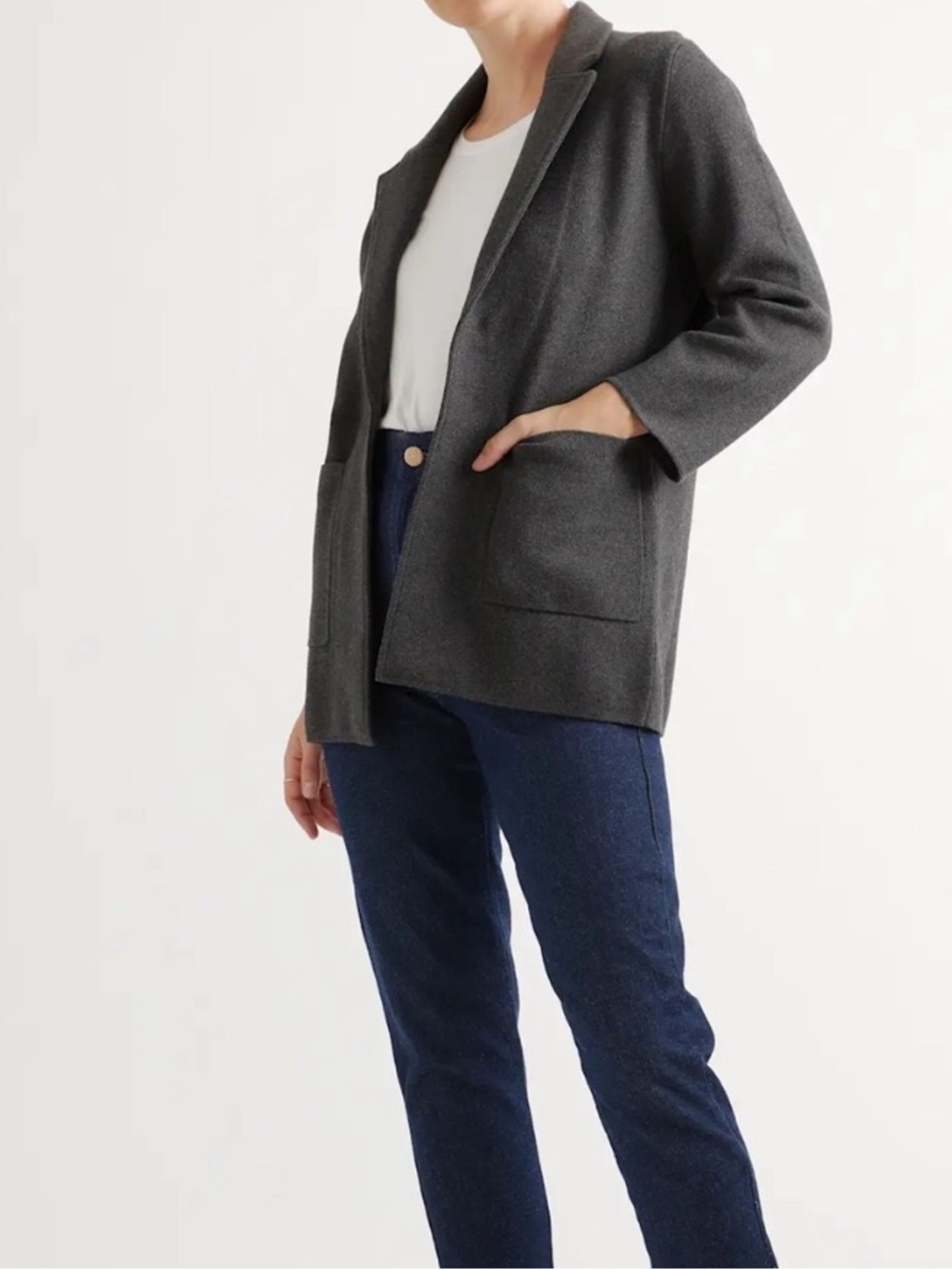 Quince Large 100% Organic Cotton Knit Blazer Grey  Capsule Classic XL Minimalist